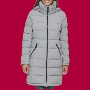 Andrew Marc Womens Parka Jacket Fur Lined Hood Jacket Zip Pockets Silver  Xlarge